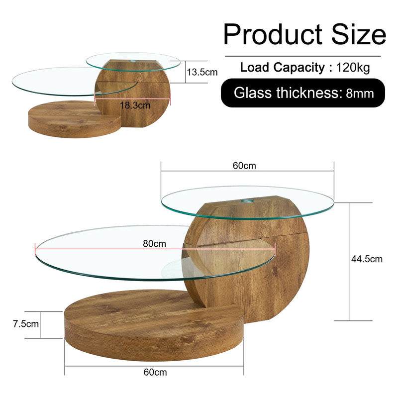 Strathewen Round Coffee Table, Glass and Timber
