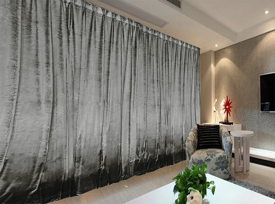 Plush Grey Warp-Knitted Velvet Curtains — Pair 540 x 270cm with Hooks — Allure Home Collections