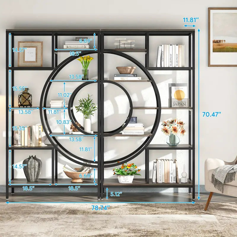 Industrial Geometric 8-Tier Bookcase