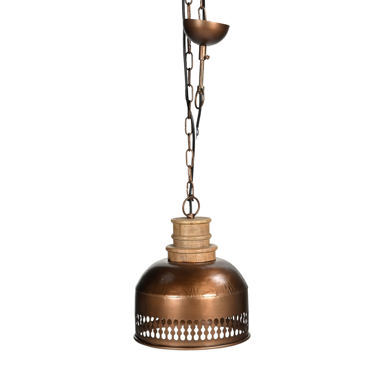 Copper Cut-Out and Wood Lampshade — Artistic Shadow-Casting Pendant — Allure Home Collections