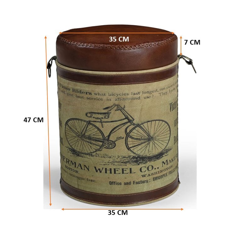 Cylindrical Bicycle Ottoman Conversation Piece Inspired by 1860s Bicycle History — Allure Home Collections