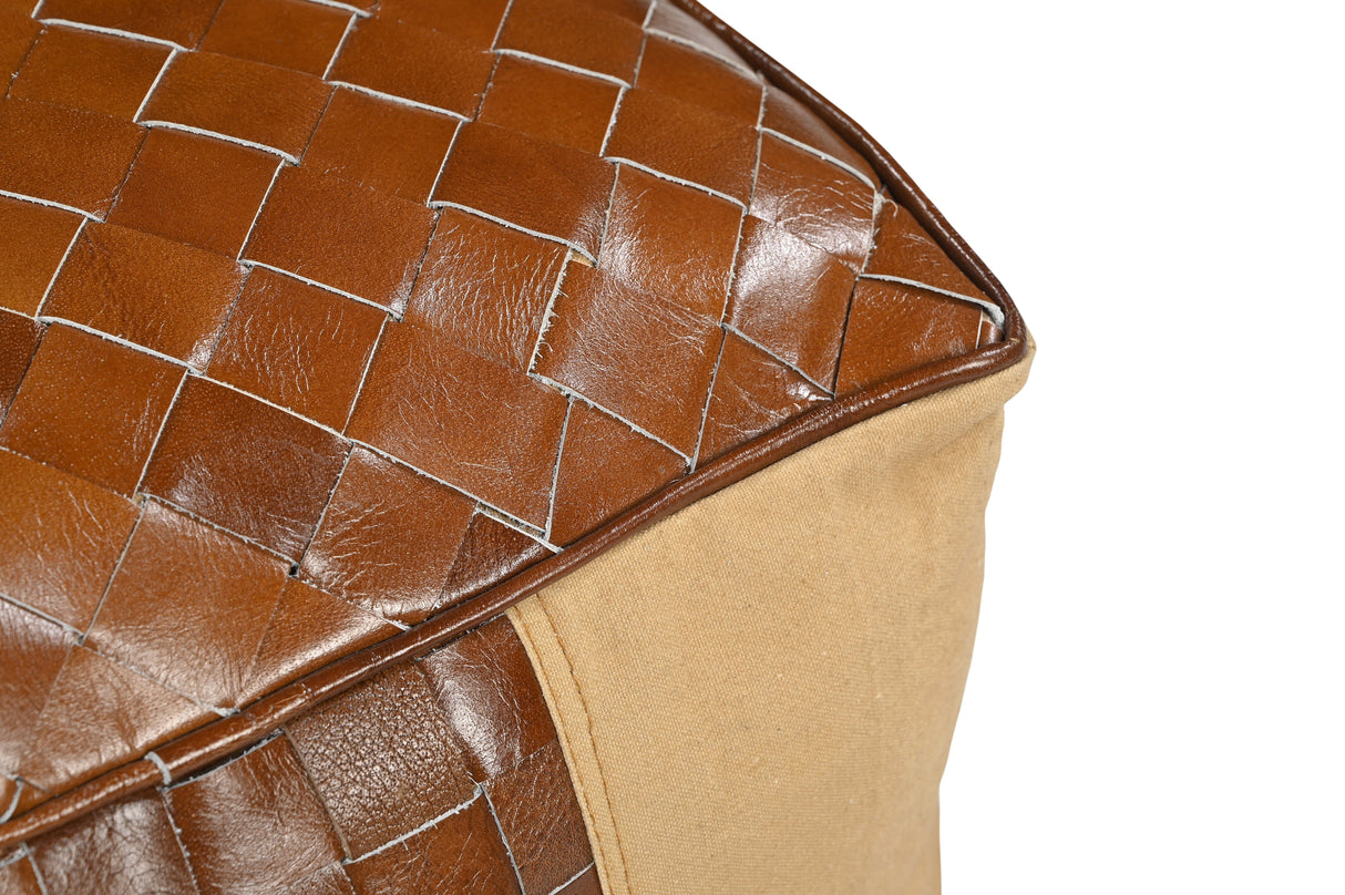 Genuine Leather & Canvas Artisan Ottoman