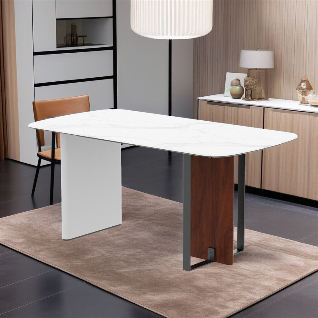 Hilltown rectangular dining table in white and walnut