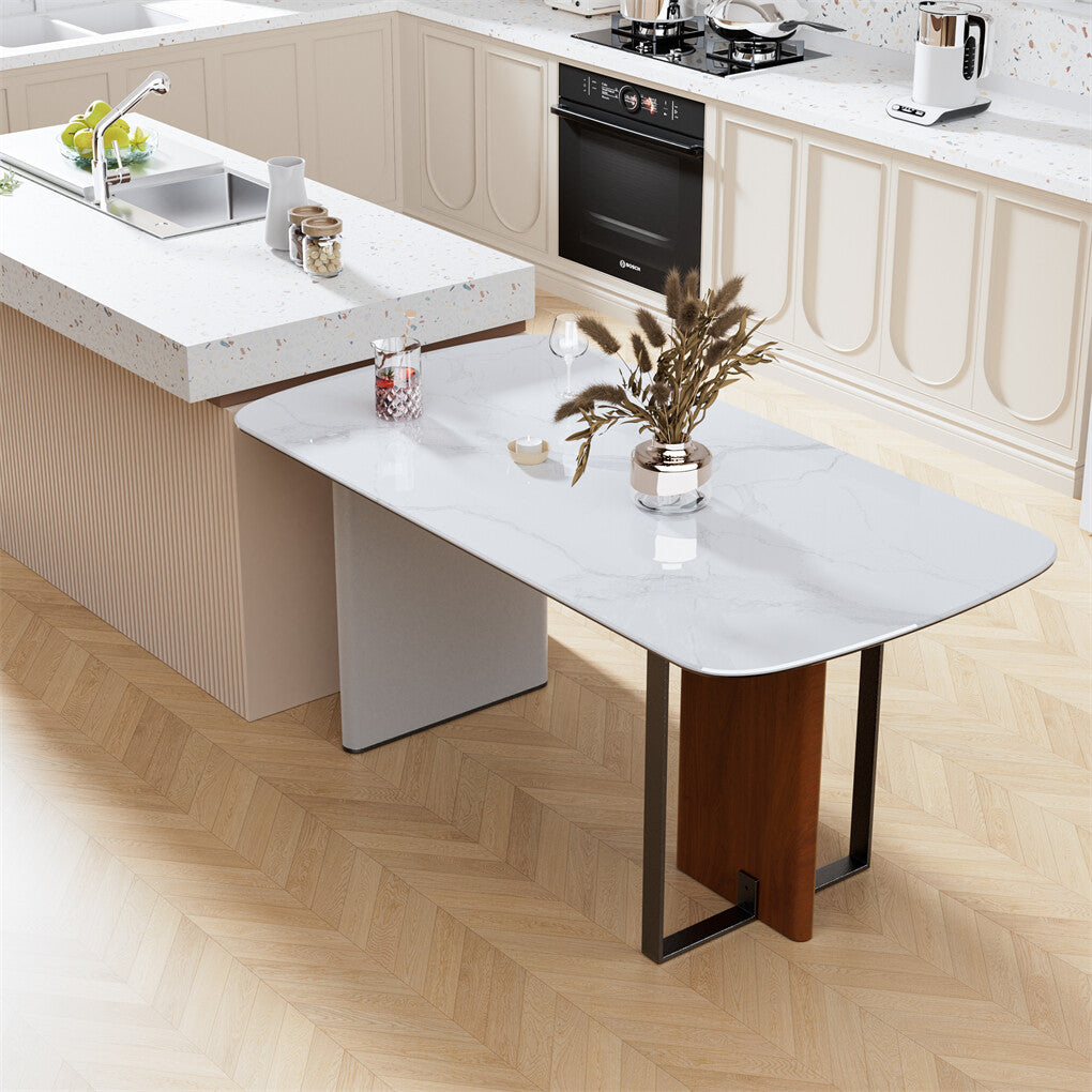 Hilltown rectangular dining table in white and walnut
