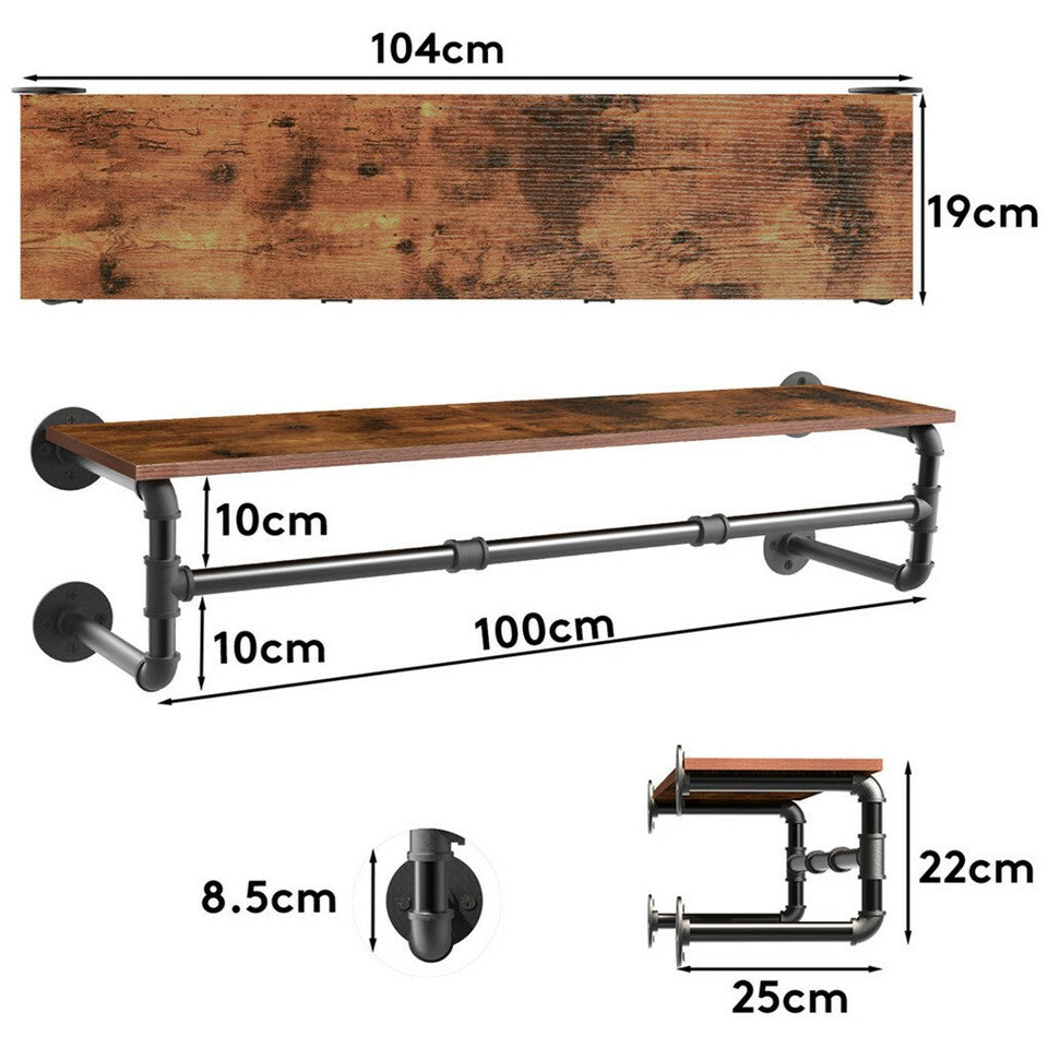 Drysdale Wall Mounted Pipe Clothes Rack with Shelf, Black