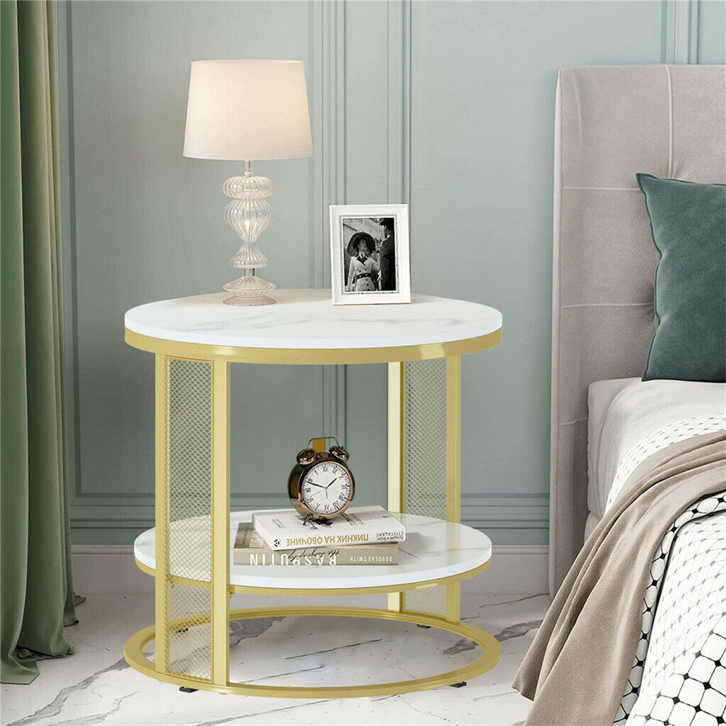 Beveridge Round Coffee Table, White Marble and Gold