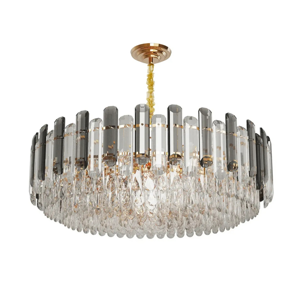 Gold and grey smoky crystal chandelier with 10 E14 LED lights