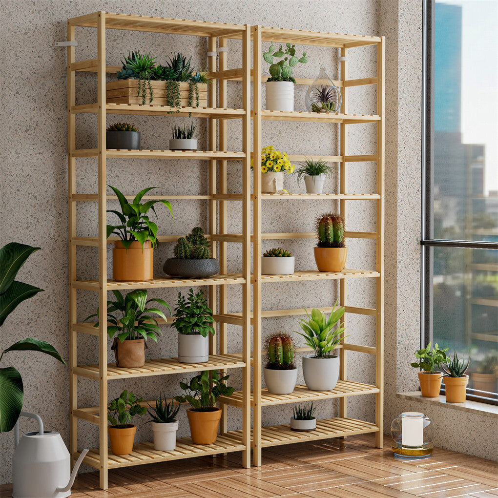 6-Tier Bamboo Storage Shelf Unit with Adjustable Shelves, Natural