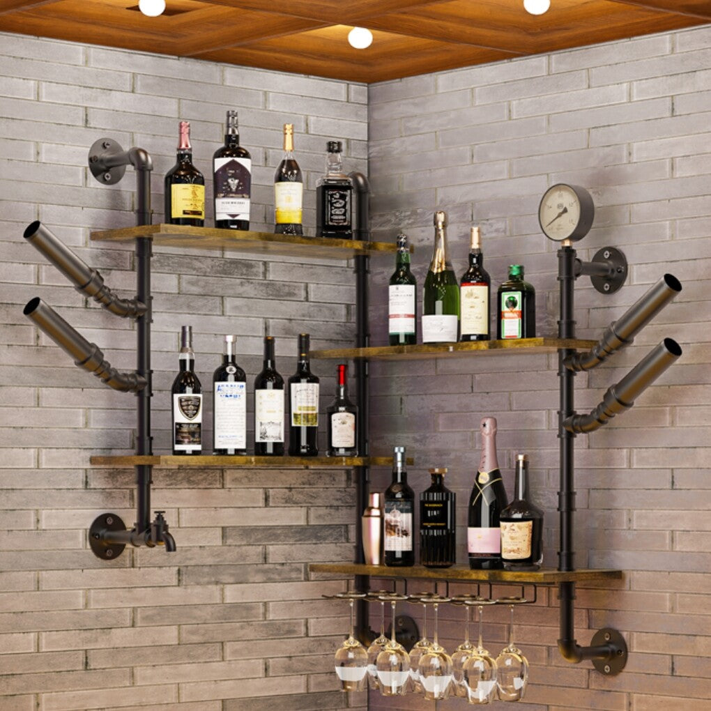 Braemar Industrial Pipe Wall Wine Rack, 4 Tier, 60 x 20 x 108cm