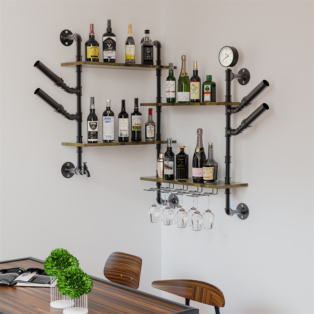 Braemar Industrial Pipe Wall Wine Rack, 4 Tier, 60 x 20 x 108cm