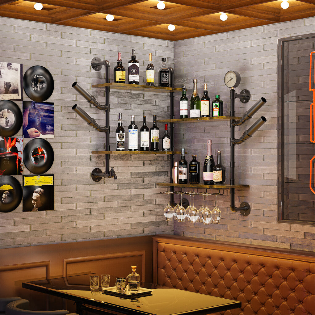 Braemar Industrial Pipe Wall Wine Rack, 4 Tier, 60 x 20 x 108cm