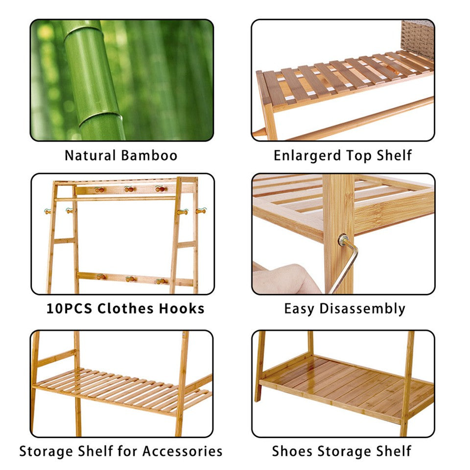 Indented Head Bamboo Garment Rack, Natural