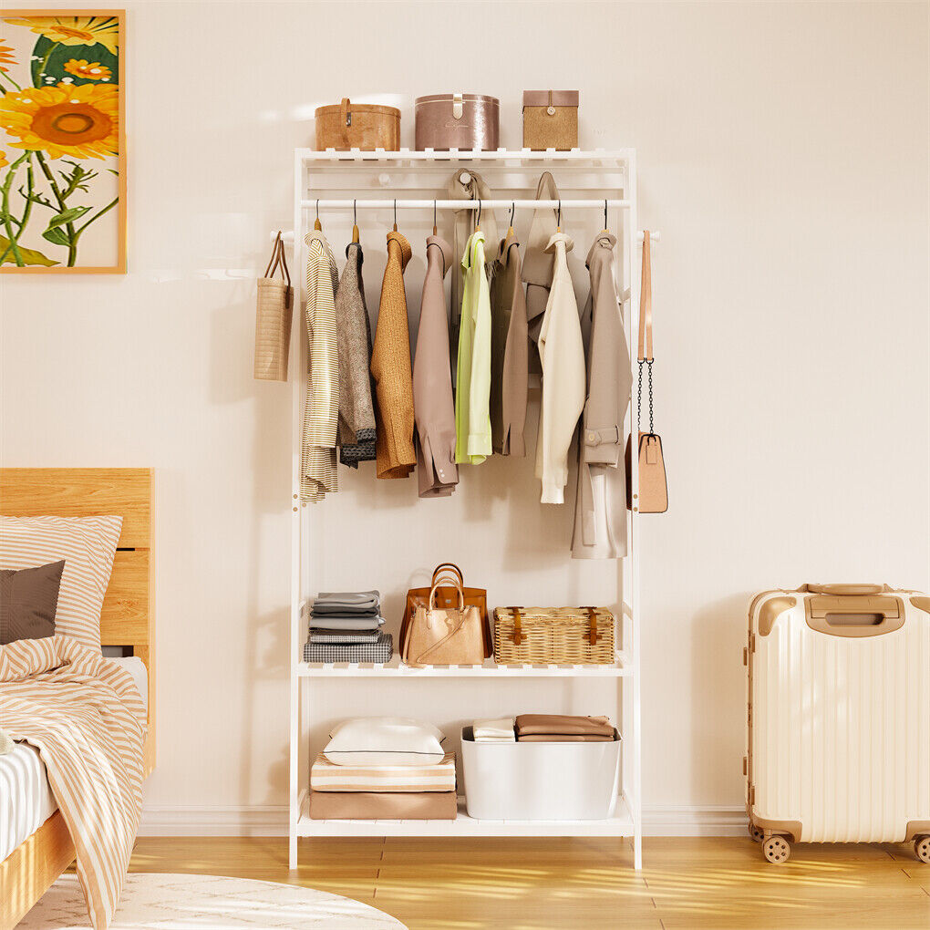 Indented Head Bamboo Garment Rack, White