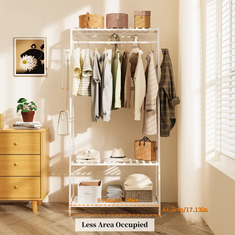 Indented Head Bamboo Garment Rack, White