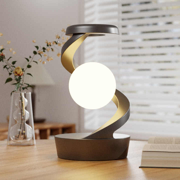 Black 360° Rotating Floating Night Light – Wireless Charging Table Lamp | 7-Color RGB Atmosphere Light | USB Rechargeable for Bedroom, Bedside, Desk, Camping, and Party Décor