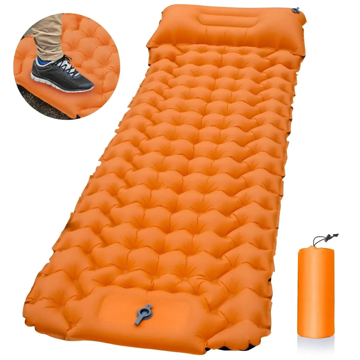Michel orange foot operated inflatable camping mat