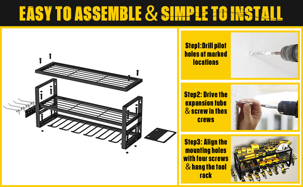 3 Tier Wall Mounted Power Tool Organiser Rack steel frame detail