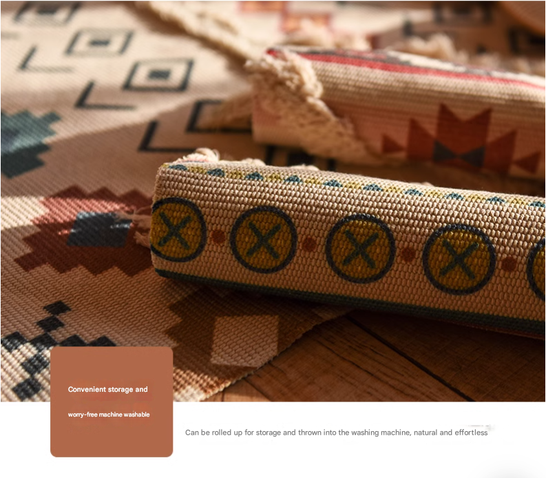 Handwoven Cotton Tassel Geometric Floor Rug