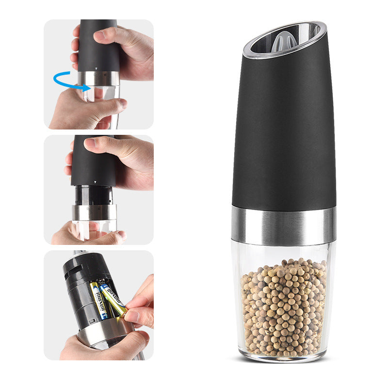 Enna Salt and Pepper Grinder Set, Electric Gravity, LED Light, Black, 2pcs