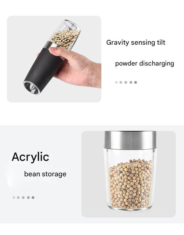 Enna Salt and Pepper Grinder Set, Electric Gravity, LED Light, Silver, 2pcs