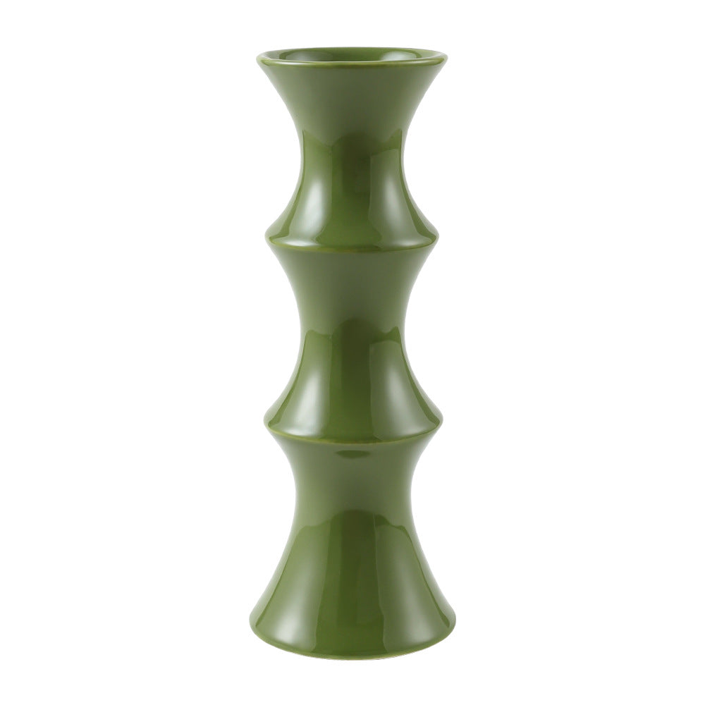 Glossy green ceramic bamboo style vase