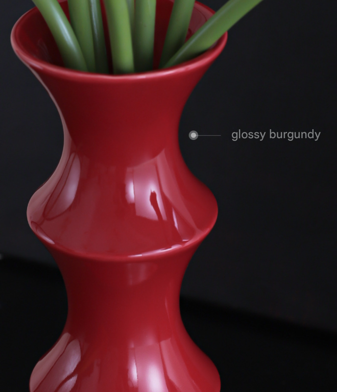 Glossy red ceramic bamboo style vase