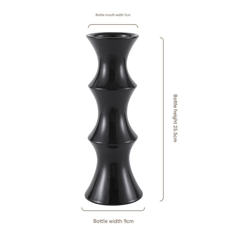 Glossy black ceramic bamboo style vase