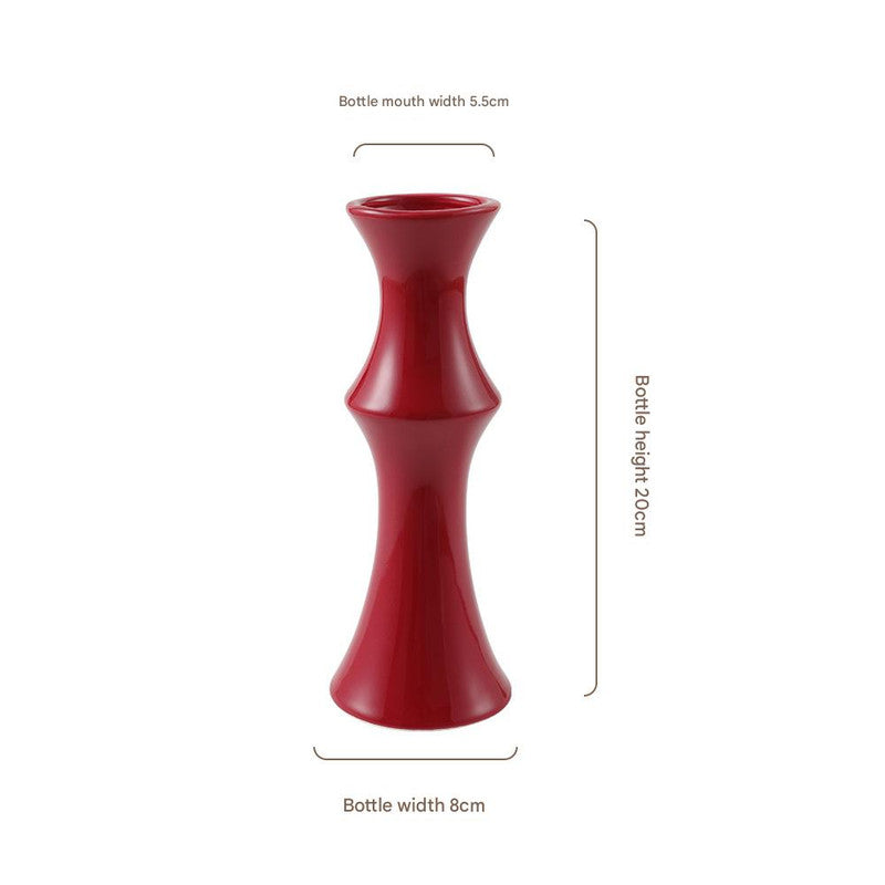 Red ceramic bamboo style vase