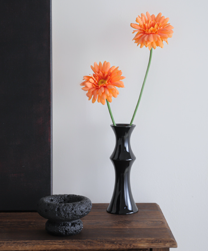 Black ceramic bamboo style vase
