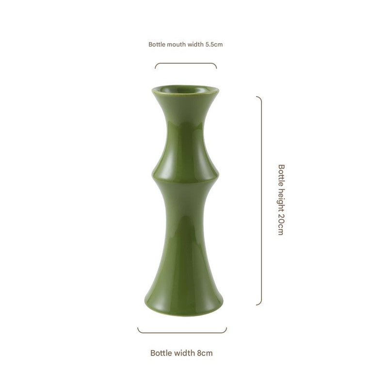 Green ceramic bamboo style vase