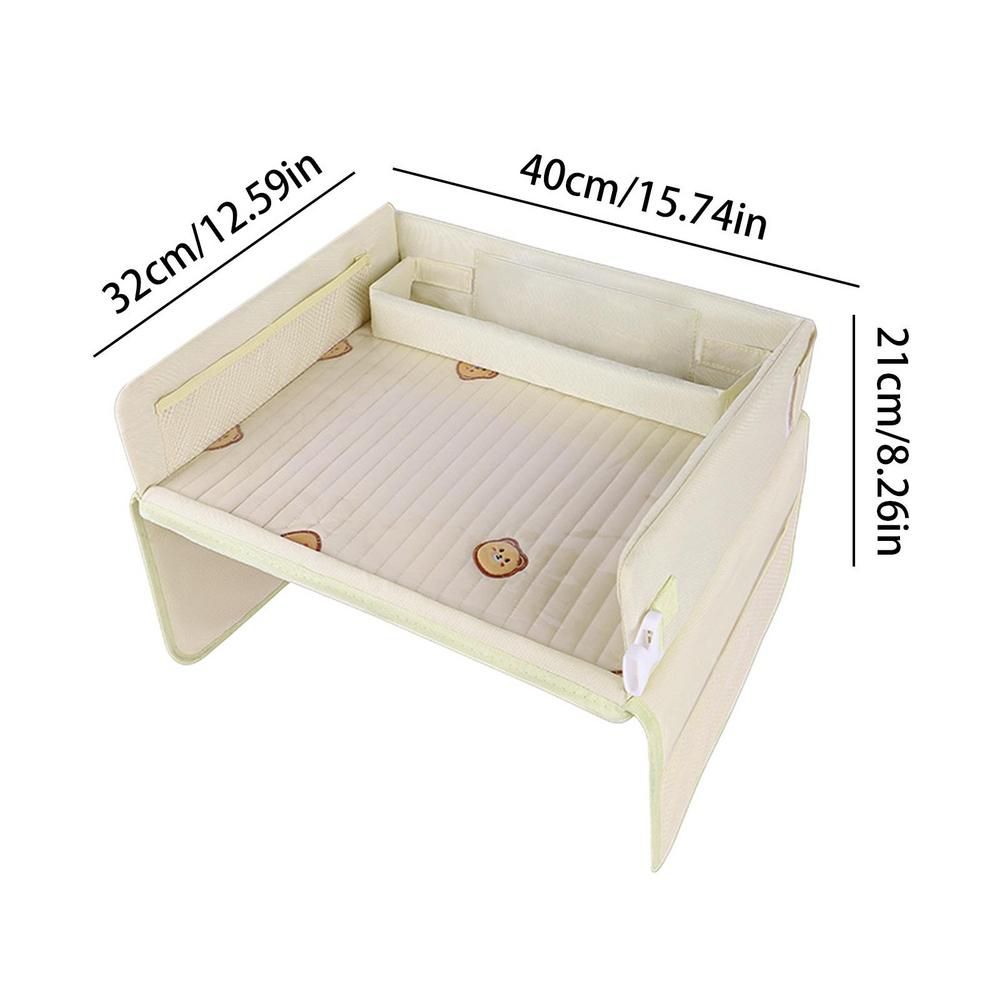 Car seat travel tray with mesh storage pockets
