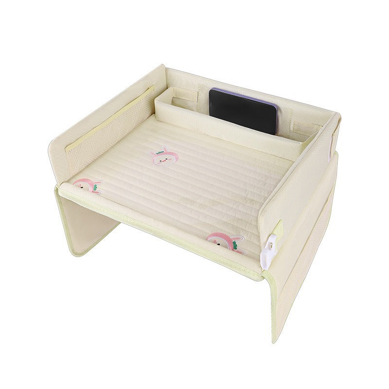 Kids car seat travel tray and lap desk in beige bunny design