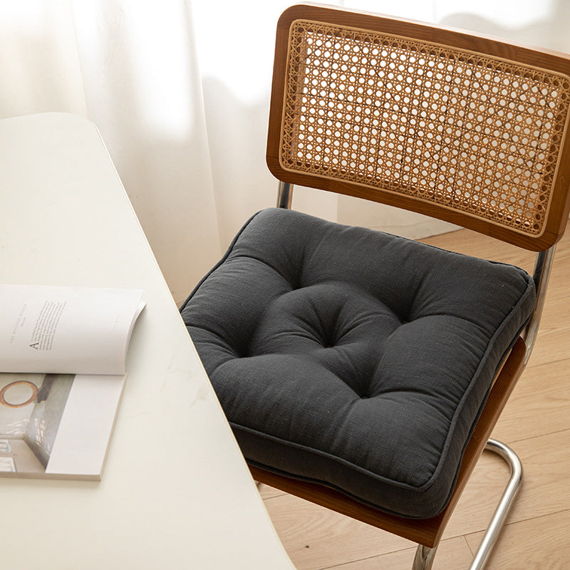 Thick Tufted Seat Cushion Chair Pad with Ties — Cotton Linen Blend — Allure Home Collections