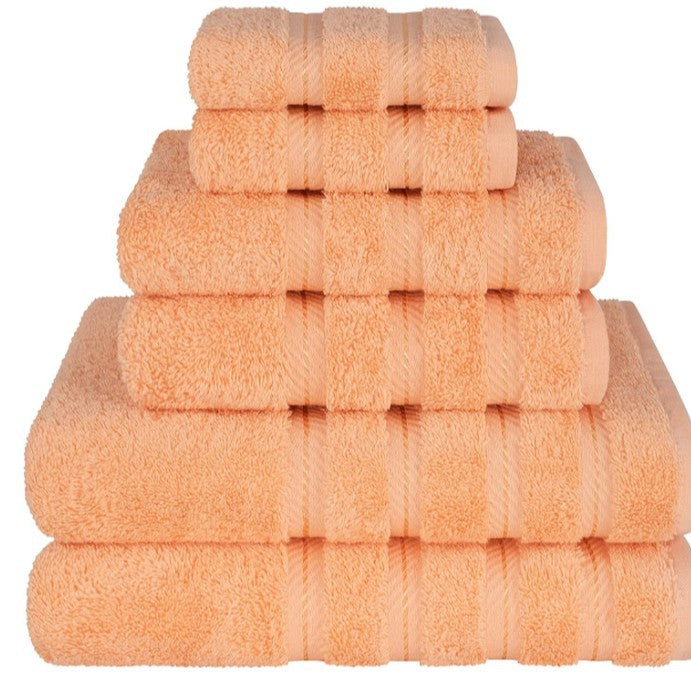 Orange combed cotton towel bale of 6 with bath, hand and face towels