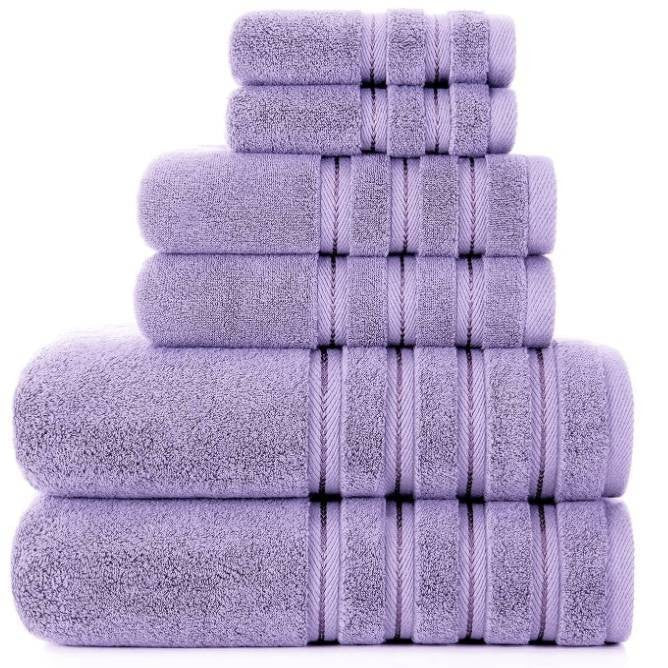 Purple combed cotton towel bale of 6 with bath, hand and face towels