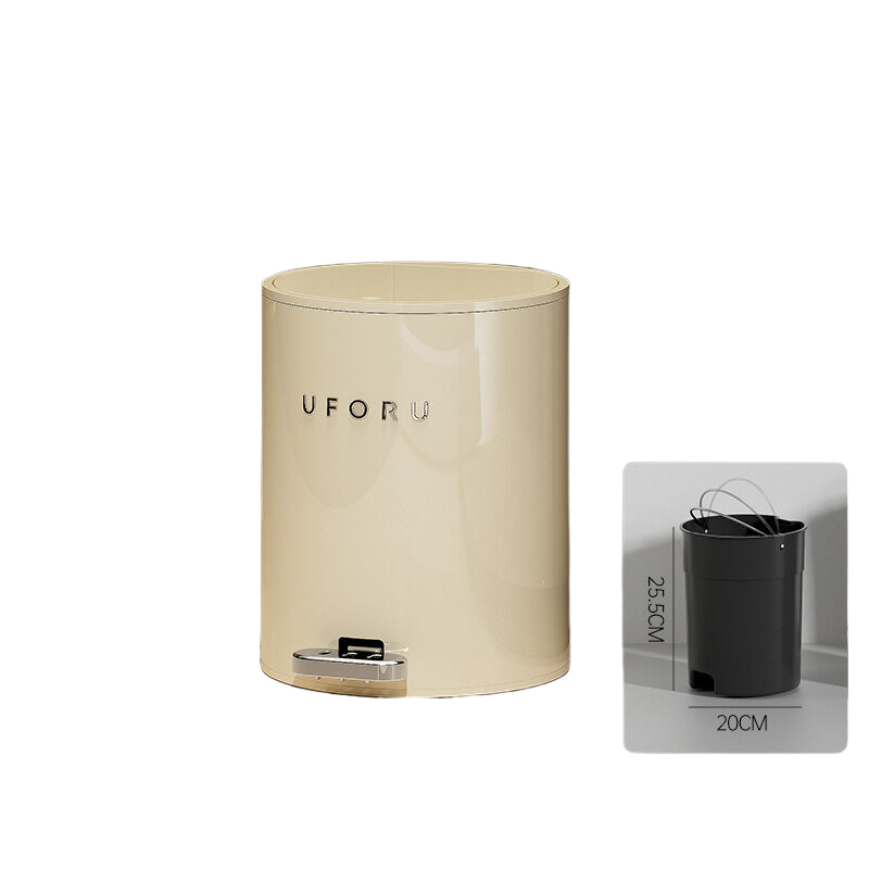 Cream white round (iron) double open trash can with inner container for home & office