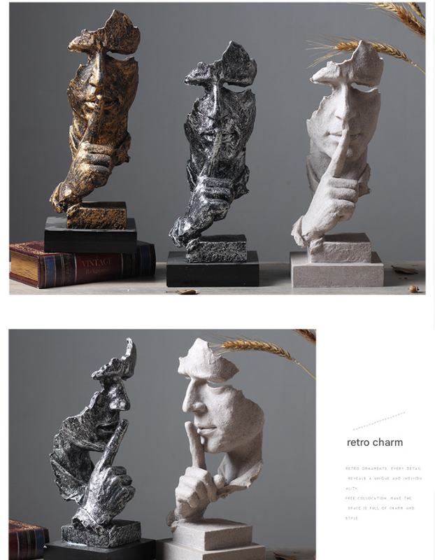 Silver abstract silence figure resin sculpture