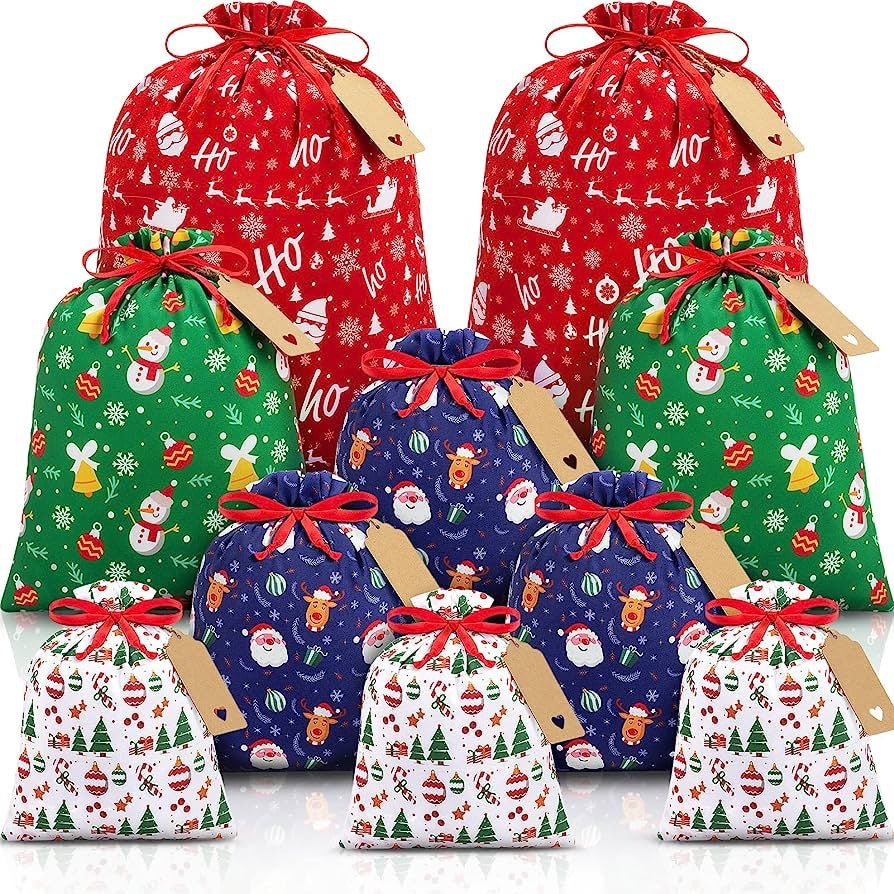 Festive Burlap Christmas Gift Bag Set