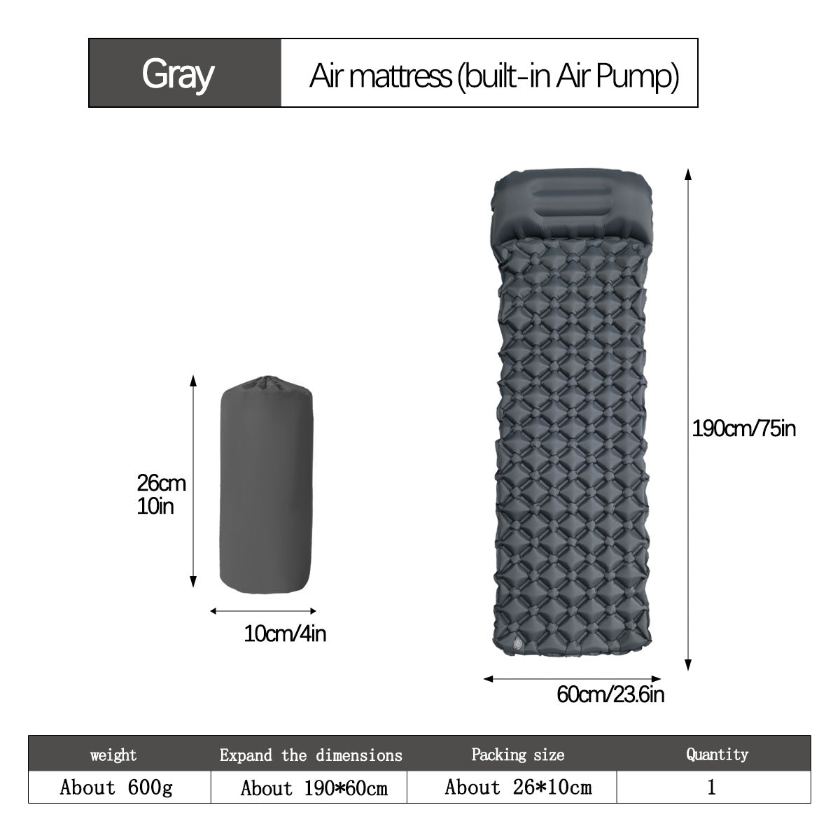 Herbert grey nylon ultralight inflatable camping mats