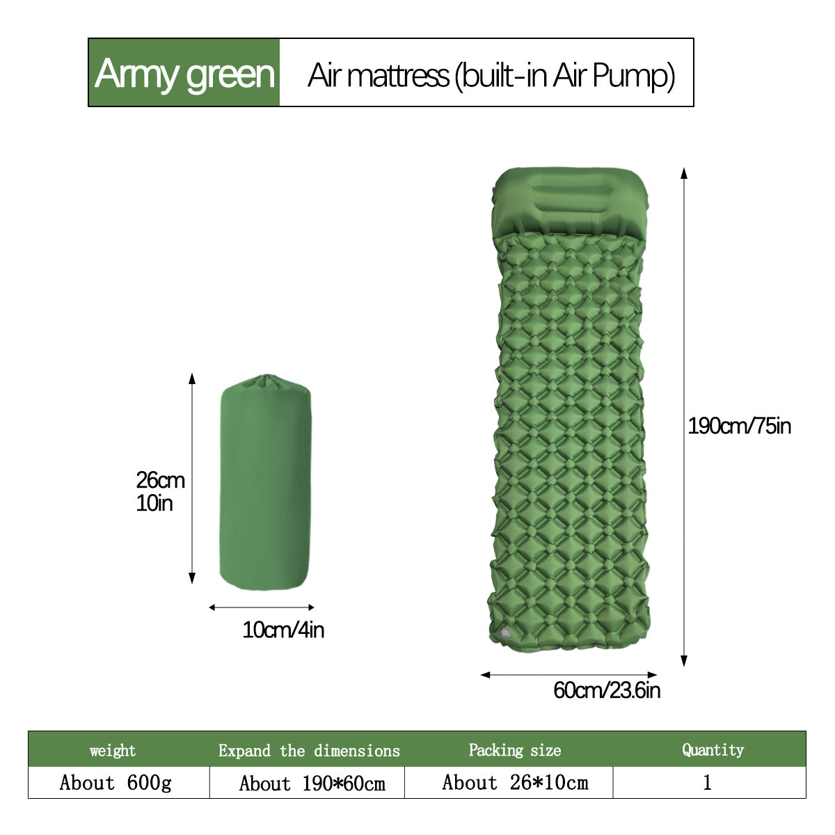 Herbert army green nylon ultralight inflatable camping mats