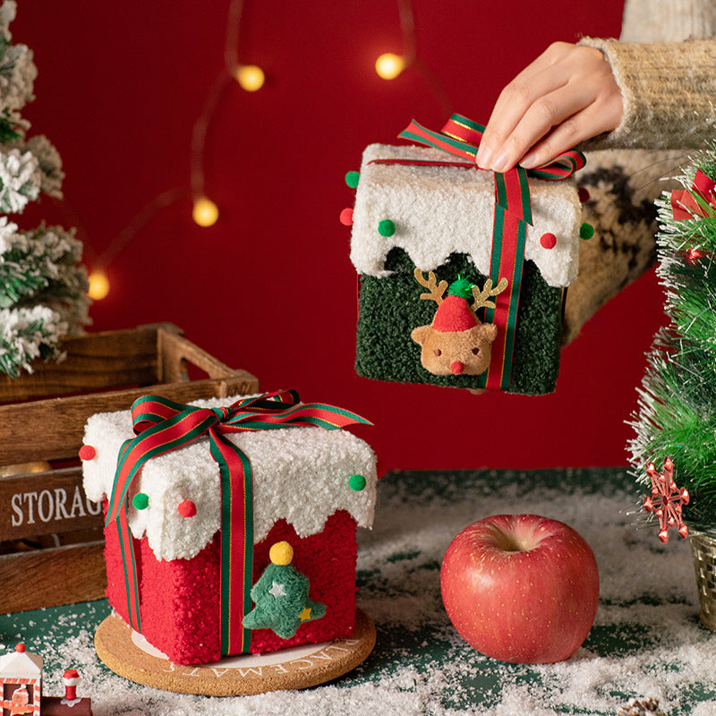 Luxe Plush Christmas Gift Box with Snowy Trim