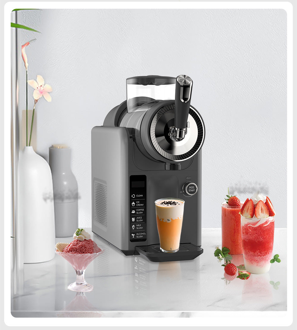 Dark grey compact cold drink and ice cream maker with 1.8 L transparent tank