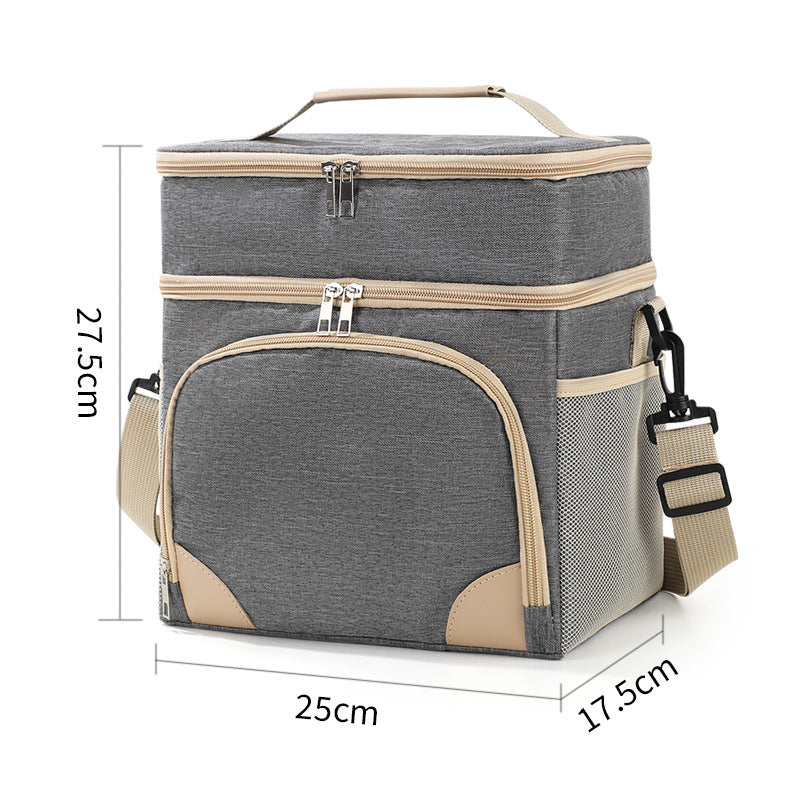 Rocamadour dual layer insulated lunch bag in grey with shoulder strap