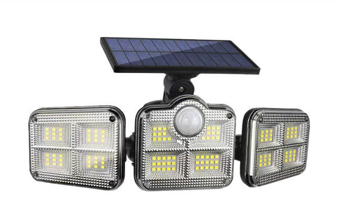 122 LED solar security light with motion sensor remote and 3 adjustable heads IP65
