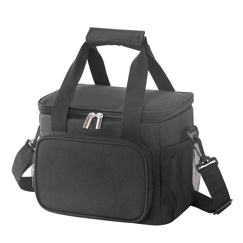 Black compact 10 litre insulated lunch bag with shoulder strap
