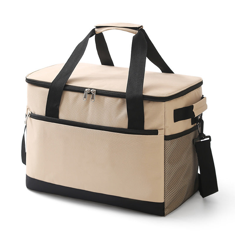 Beige 30 litre Oxford cloth insulated cooler bag with shoulder strap