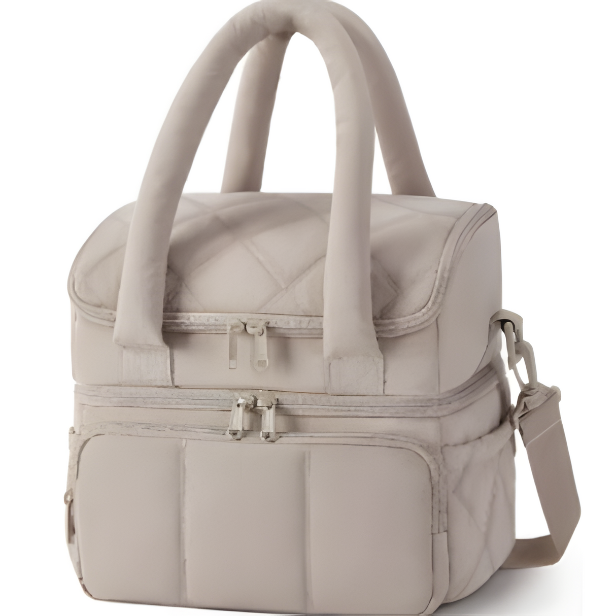 Lascaux quilted puffer insulated lunch bag in camel with carry handle