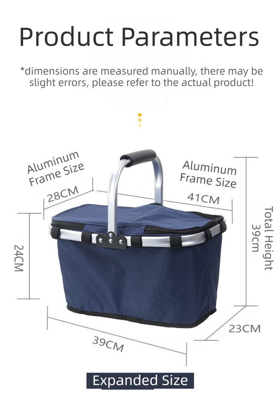 Foldable Insulated Picnic Basket With Zipper Lid & Handle - Modern Minimalist Large Capacity Thermal