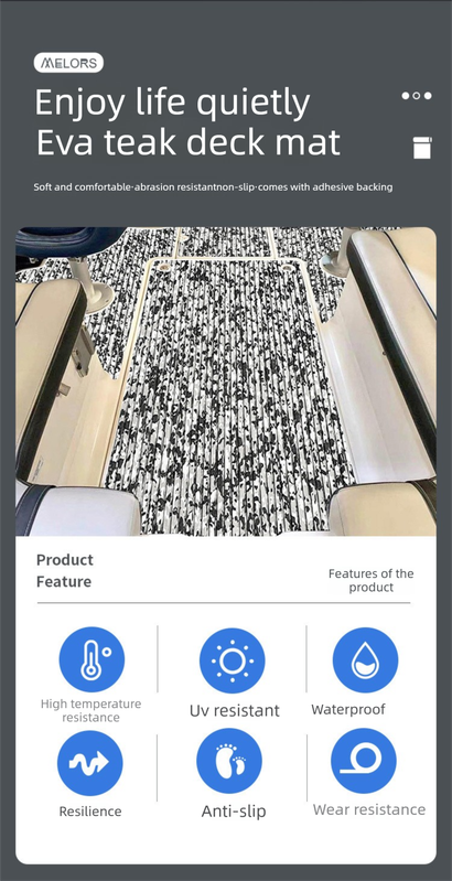 Camouflage Marine Decking Mat, Black and White 250x26cm