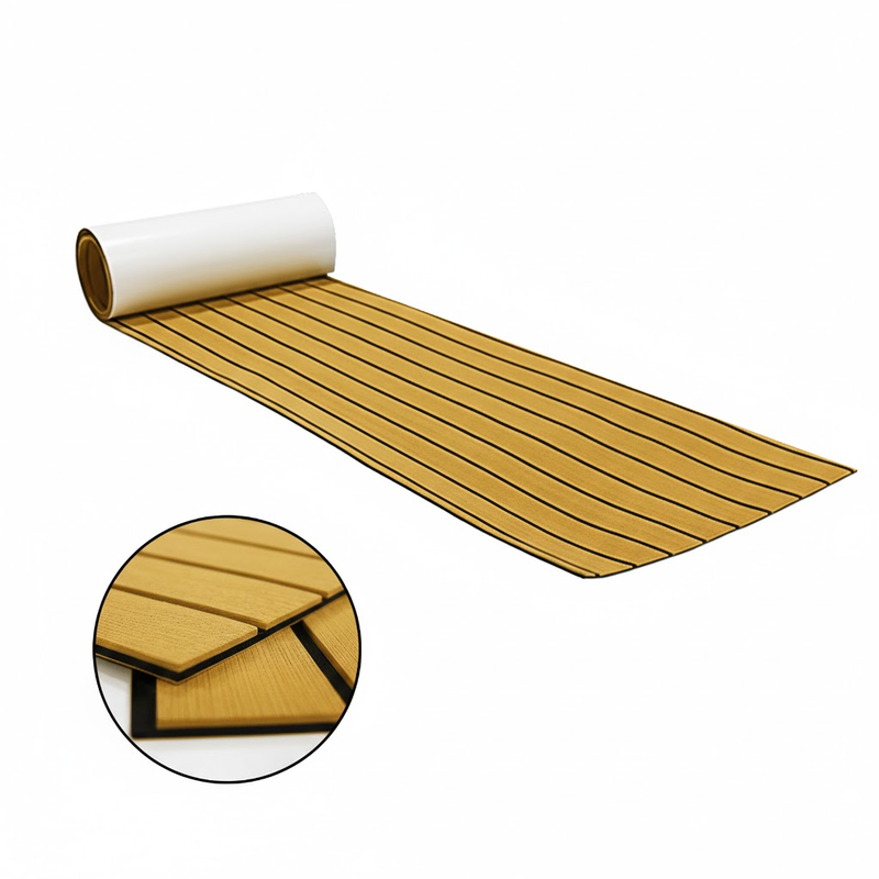 EVA faux teak marine decking mat in gold with black lines